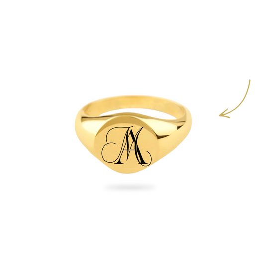 Monogram Round Signet Ring 18K Forgyldt