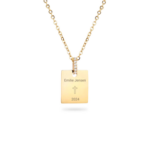 Konfirmation Crystal Square Halskæde 18K Forgyldt