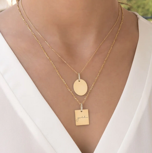 Personal Crystal Square Halskæde 18K Forgyldt
